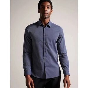 Ted Baker London Men's Navy Dress Shirt Button  EU 38 UK 15 Slim  Fit NEW! $160